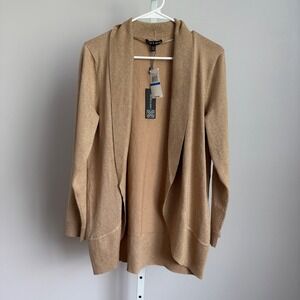 Cable‎ & Gauge Cardigan XL Womens Open Front Metallic Gold Duster Knit Sweater